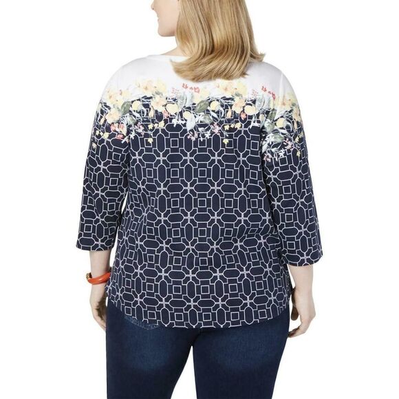 Charter Club Geometric Floral 3/4 Sleeve Top 0x - Picture 2 of 12